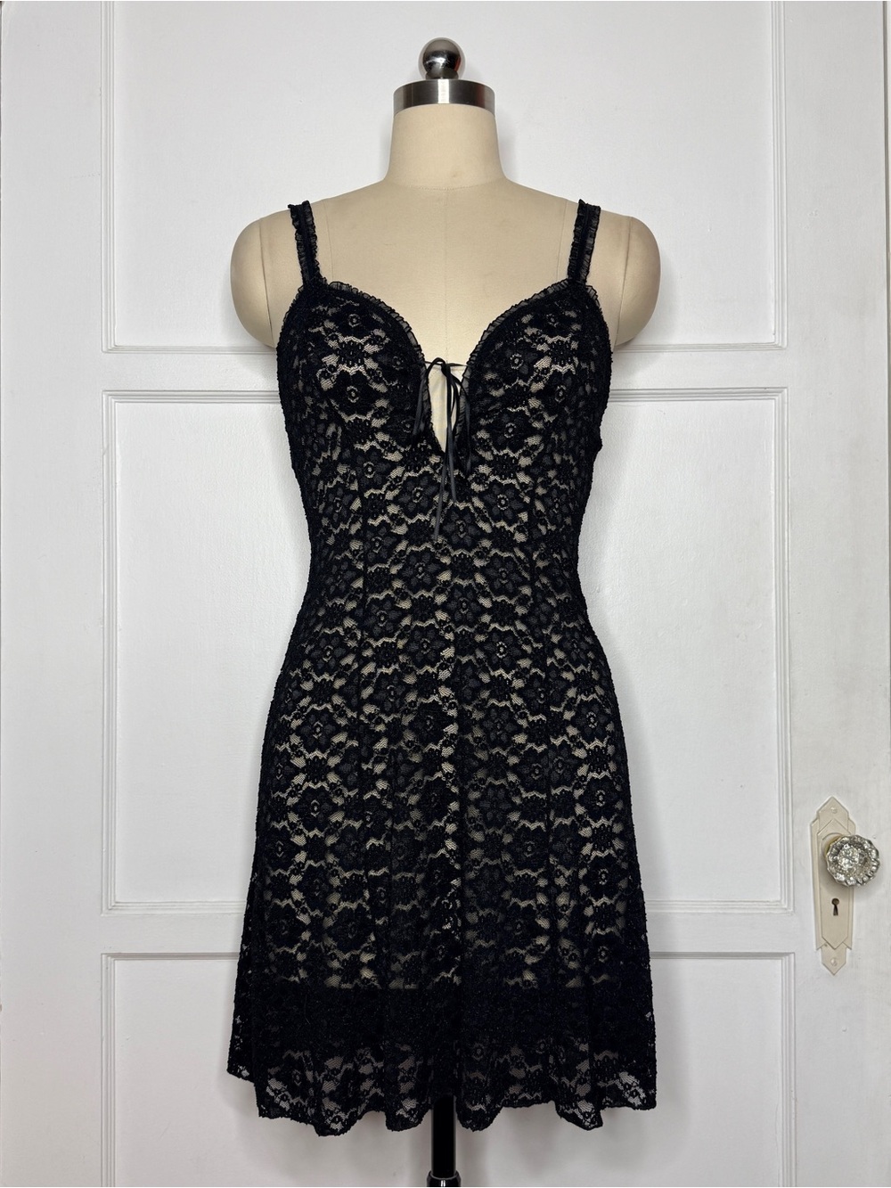 Black lace slip dress